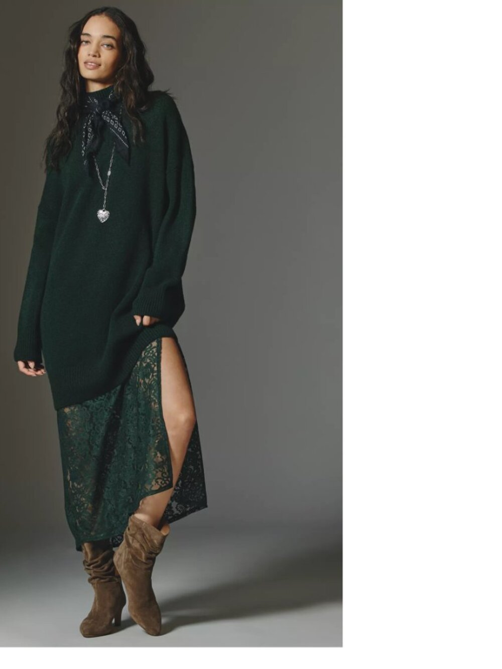 By Anthropologie Sweater Lace Twofer Midi Dress XS new with tag green